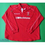 Wales Rugby Union Shirt made by Reebok, sponsored by Redstone, Long Sleeve, Size L