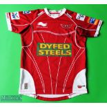 Scarlets Rugby Shirt made by Burrda Sport, sponsored by Dyfed Steels, Short Sleeve, No inner size