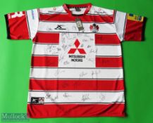 Gloucester Multi Signed Rugby Shirt with tag, made by Blades, sponsored by Mitsubishi Motors,