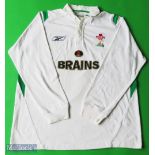 Wales Away Rugby Union Shirt made by Reebok, sponsored by Brains, Long Sleeve, Size L, some light