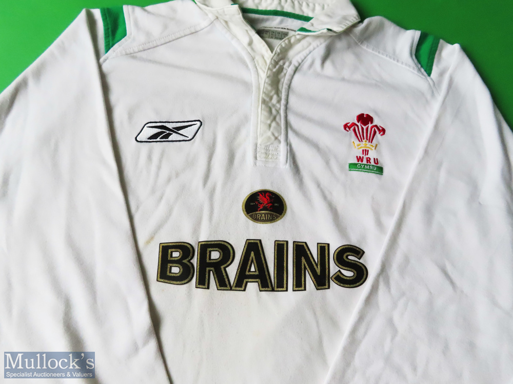 Wales Away Rugby Union Shirt made by Reebok, sponsored by Brains, Long Sleeve, Size L, some light - Image 2 of 3