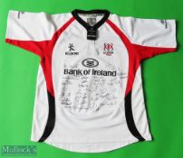 Ulster Multi Signed White Rugby Shirt with labels made by Kukri, sponsored by Bank of Ireland, Short