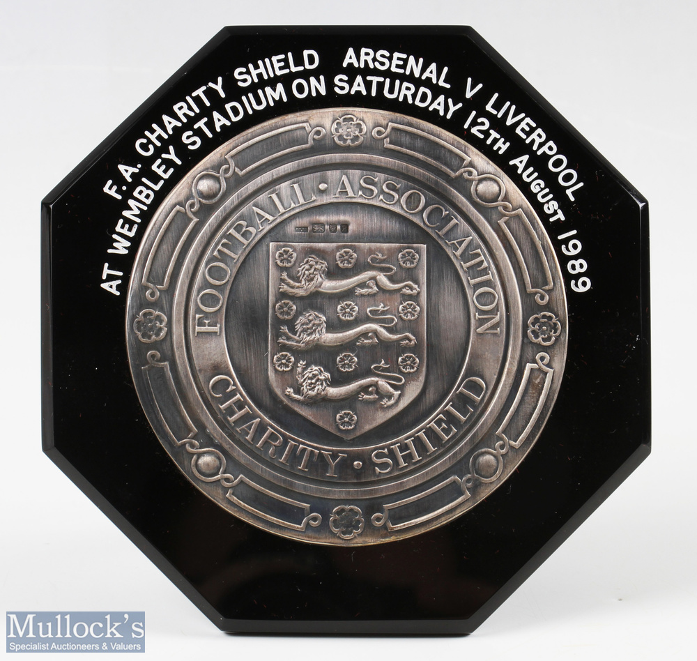 1989 FA Charity Shield Plaque Arsenal v Liverpool 12th August 1989 hallmarked silver on black - Image 2 of 2