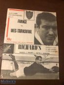 Very rare 1971 Western Transvaal v France Rugby Programme: From the French tour of South Africa. G