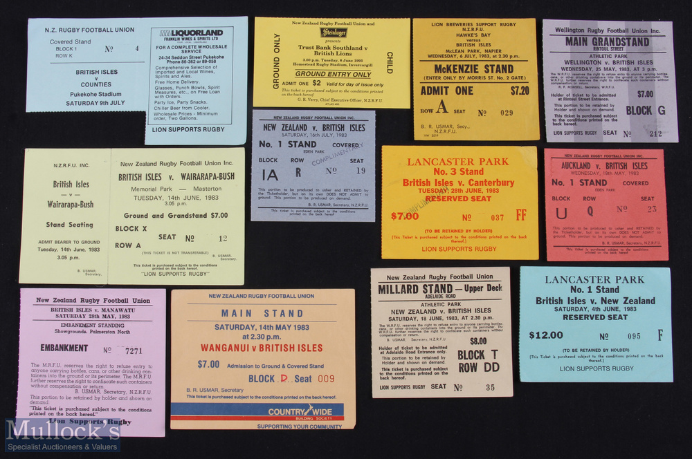 1983 British Lions in New Zealand Rugby Tickets (12): A marvellous selection in great condition from