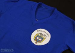 1970 Columbia international shirt v England 20 May 1970 colour blue, badge, 'V' neck, worn by Arturo