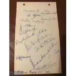 Victoria (Australia) Rugby XV 1957 Autographs: Fully signed sheet of 15 players' signatures. G