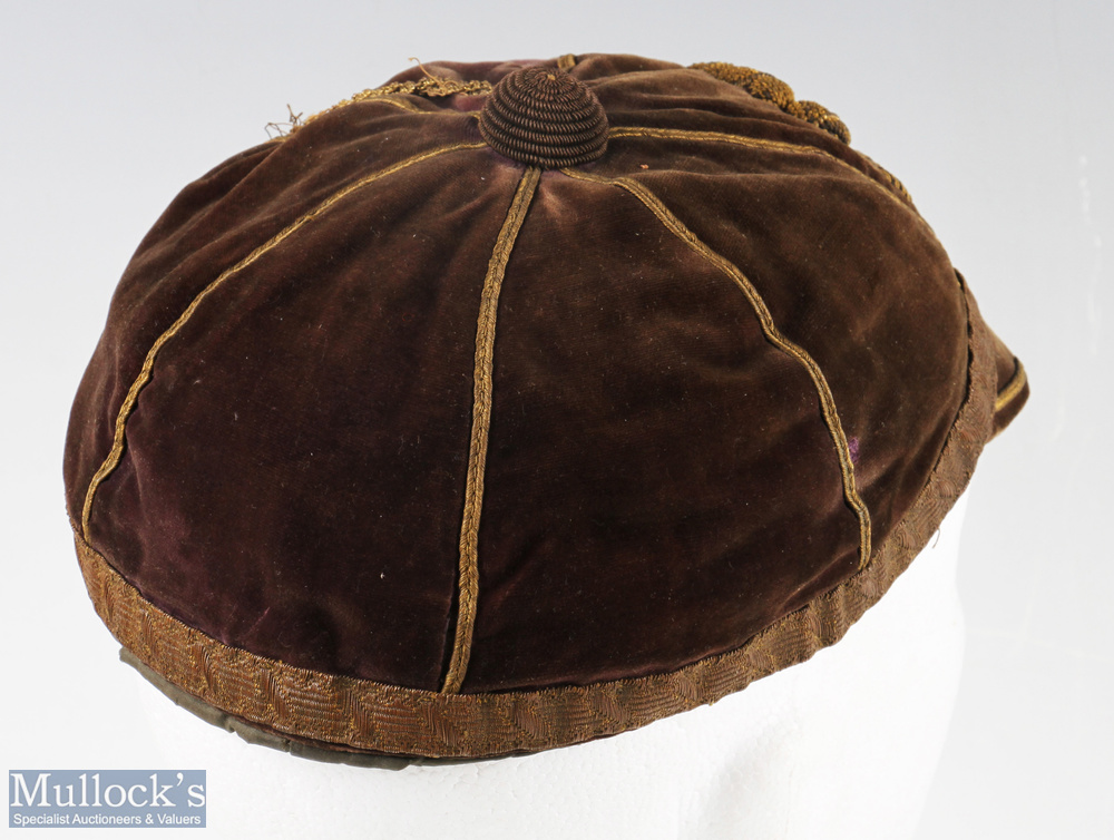 Rare 1897 Wales Rugby Trials Honours Cap: East v West WRU trial cap, Dec 1897, brown, lightly - Image 2 of 4