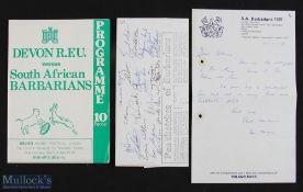 Scarce 1979 Devon v SA Barbarians Rugby Programme & Autographs etc (3): 4pp green issue for the