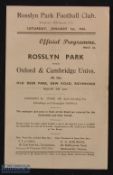 Very rare 1944 Wartime Rosslyn Park v Oxford & Cambridge Univs Rugby Programme: Lovely survivor,