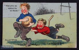 1905 All Blacks McGill Comic Rugby Postcard: Postally used in 1908 but very good colour p/c by famed