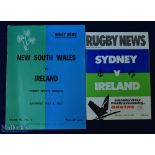 1967/1969 Ireland Rugby Programmes, Australia Tour (2): v NSW May 1967 & v Sydney June 1969. Both