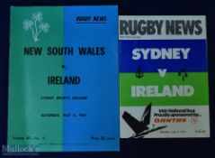 1967/1969 Ireland Rugby Programmes, Australia Tour (2): v NSW May 1967 & v Sydney June 1969. Both