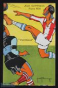 1924 French Football Postcard ‘Jeux Olympiques – Football’ wonderfully coloured postcard, blank to