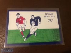 Rare Commemorative Postcard for 75th anniversary of Novara (Italy) Rugby Club. Attractive simple