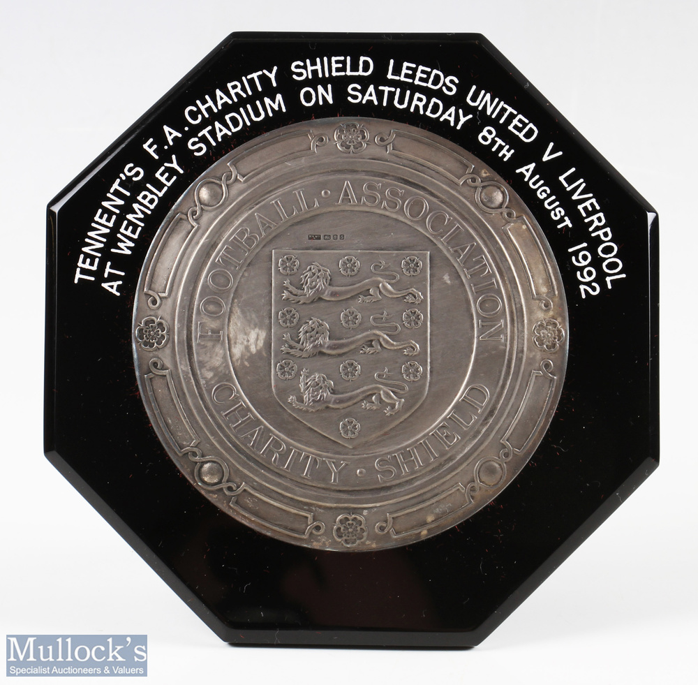 1992 FA Charity Shield Plaque Leeds United v Liverpool 8th August 1992 hallmarked silver on black - Image 2 of 2