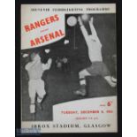 1953 Rangers v Arsenal Floodlight Friendly Football Programme 8th December 1953 G