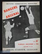 1953 Rangers v Arsenal Floodlight Friendly Football Programme 8th December 1953 G