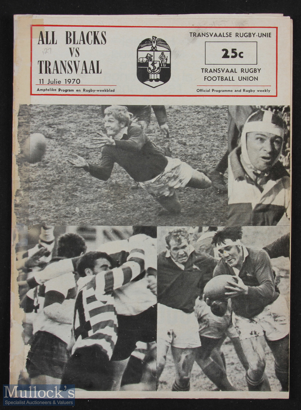 1970 Transvaal v New Zealand Rugby Programme: Substantial issue, sellotape to spine, o/wiswe G