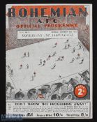 1939/1940 Bohemians v St James Gate League of Ireland programme 29 October 1939; pages loose,