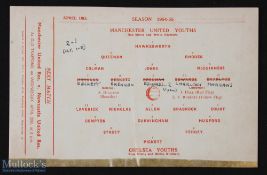 1954/55 Manchester United youth v Chelsea youth FAYC s/f, 18 April 1955 2nd leg, single sheet;