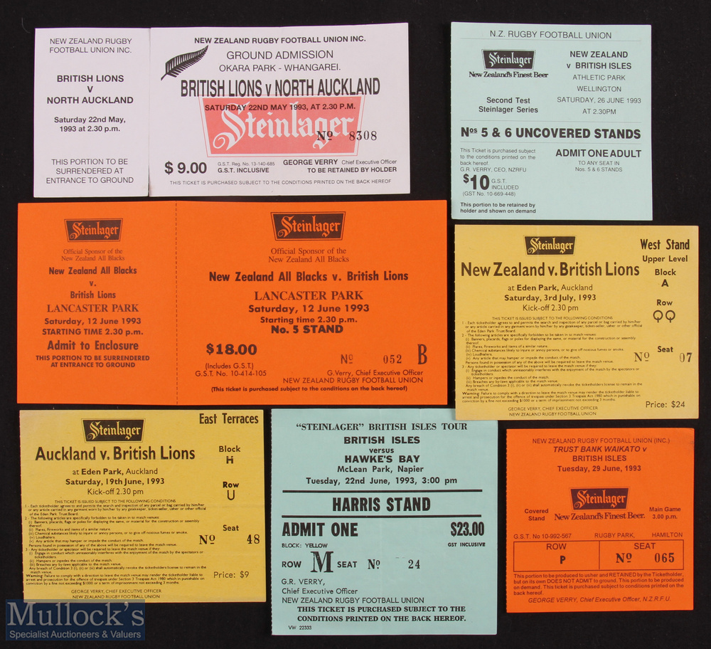 1993 British Lions in New Zealand Rugby Tickets (7): The examples from the three tests at