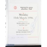 Collection of Manchester United Luncheon Club menus from 1994-2002, many have signatures to