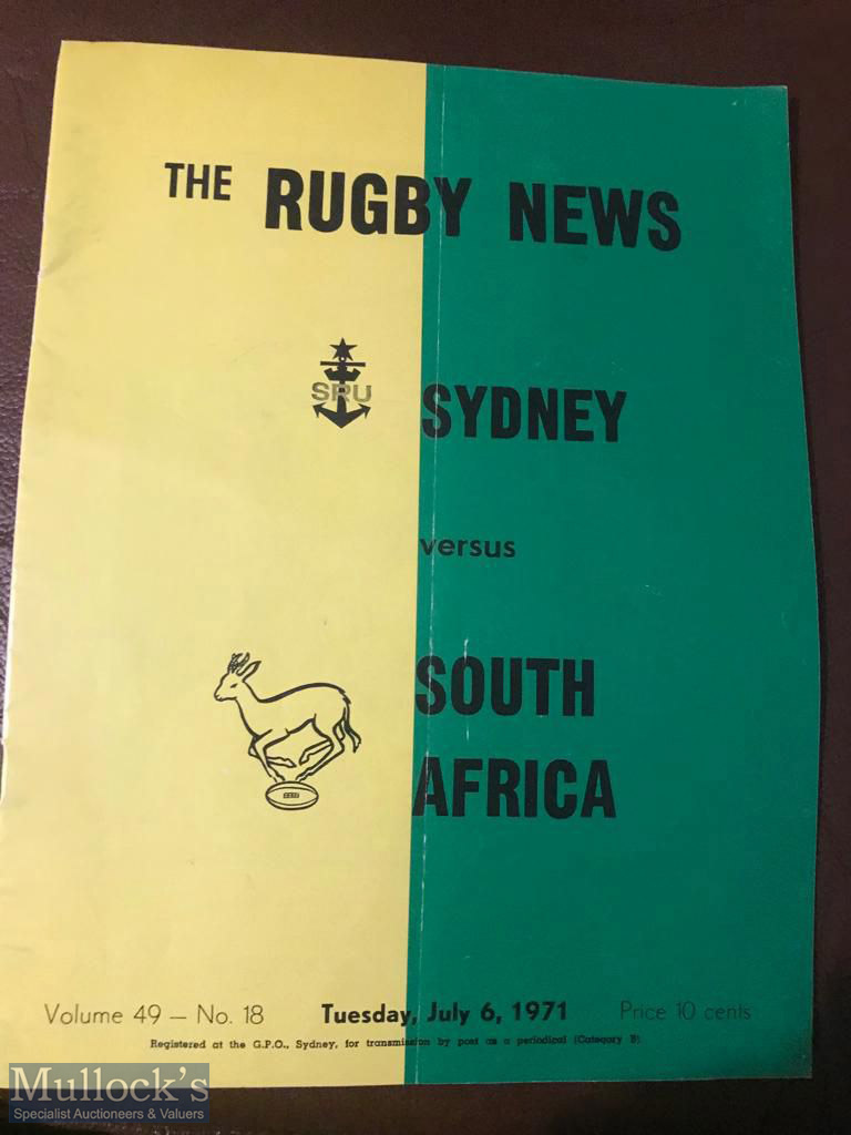 1971 Sydney v South Africa Rugby Programme: From Springboks tour. Striking, VG