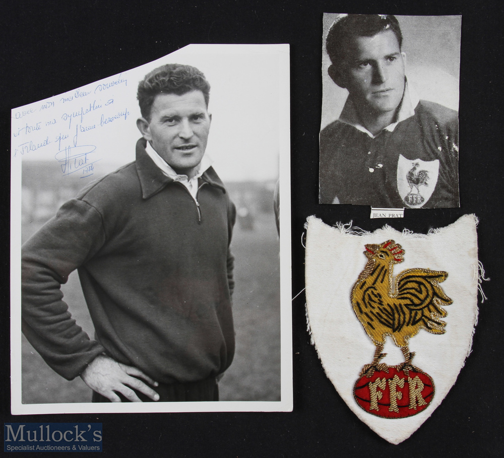 1950s French Rugby Badge & Autographed Pic (3): Large signed photo of legendary Jean Prat with