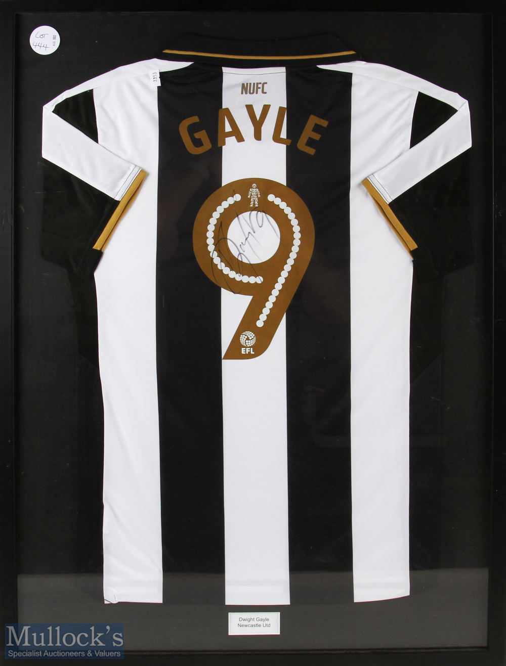 2010s Newcastle Dwight Davis Signed Shirt signed across gold coloured number 9 with prostate charity