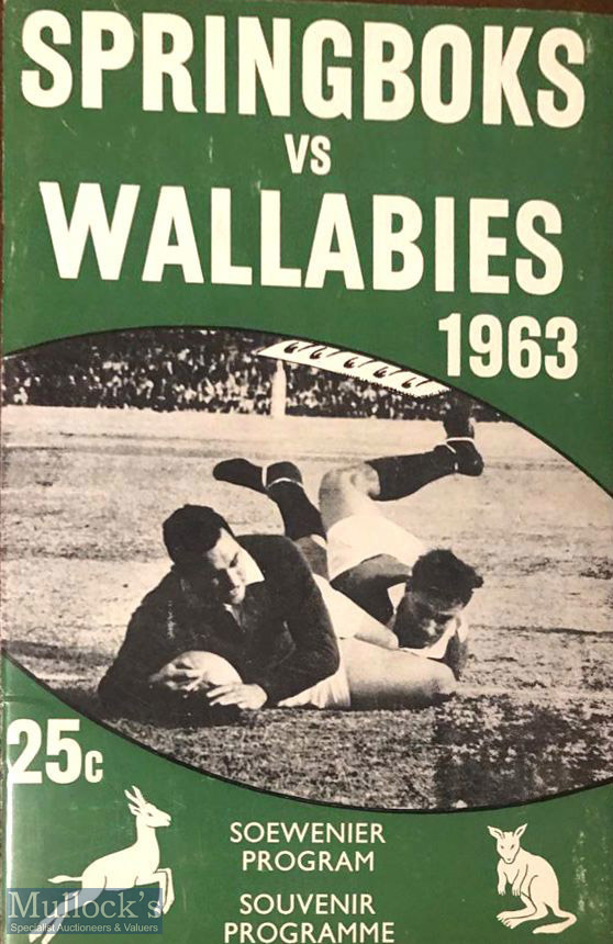 Very desirable 1963 South Africa v Australia 1963 Rugby Programme: Highly sought-after first test