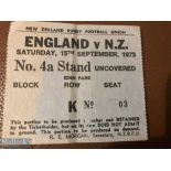 1973 New Zealand v England Rugby Ticket: England win Down Under. Folded, o/w G