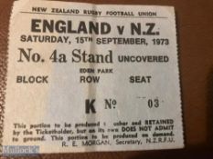 1973 New Zealand v England Rugby Ticket: England win Down Under. Folded, o/w G