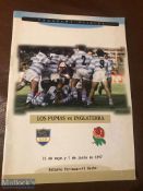 1997 Argentina v England Rugby Programme: 1st test match programme, highly sought-after from game