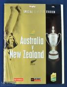 2001 Australia v New Zealand Rugby Programme: A4 colourful glossy issue from Sydney, mint condition