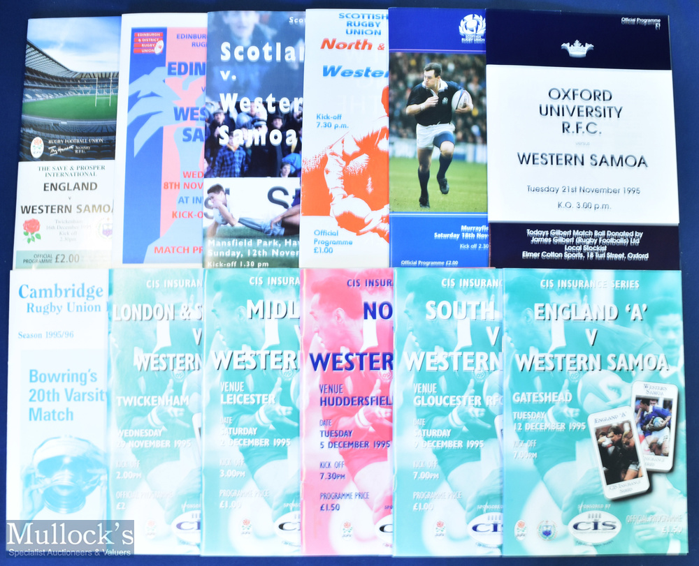 1995 Western Samoa to UK Rugby Programmes (12): Complete tour of 12 matches ending with test v