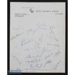 1968 Springboks 2nd Test Autographs: On Hotel Elizabeth notepaper, 2nd Test v B & I Lions, 20 Boks