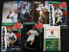 England v South Africa etc Rugby Programmes 1992-2012 (6): To inc England 'B' v SA (Bristol) 1992,