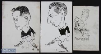 Ink sketch drawings of Liverpool FC players Billy Liddell & Laurie Hughes by GWIL (Gwilym