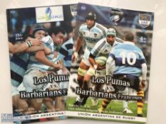 Very rare 2011 Argentina v French Barbarians Rugby Programmes (2): Both games, potentially spicy