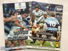 Very rare 2011 Argentina v French Barbarians Rugby Programmes (2): Both games, potentially spicy