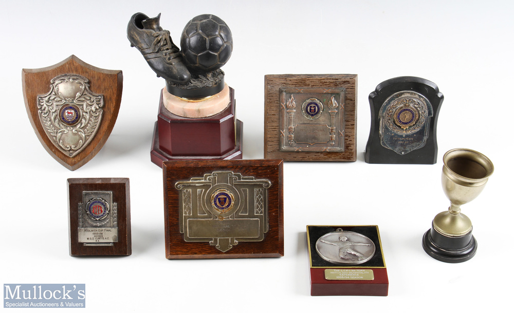 Football Trophies Awards, a good selection to include a 1993 Leicester City supporters' goal of