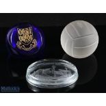 Football Glass Paperweights, to include Scottish football league 1890-1990 in Bristol blue glass, St