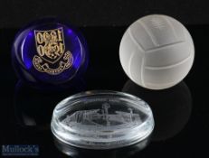 Football Glass Paperweights, to include Scottish football league 1890-1990 in Bristol blue glass, St