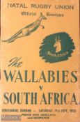 Very scarce 1953 South Africa v Australia Rugby Programme: 3rd test match programme from game played