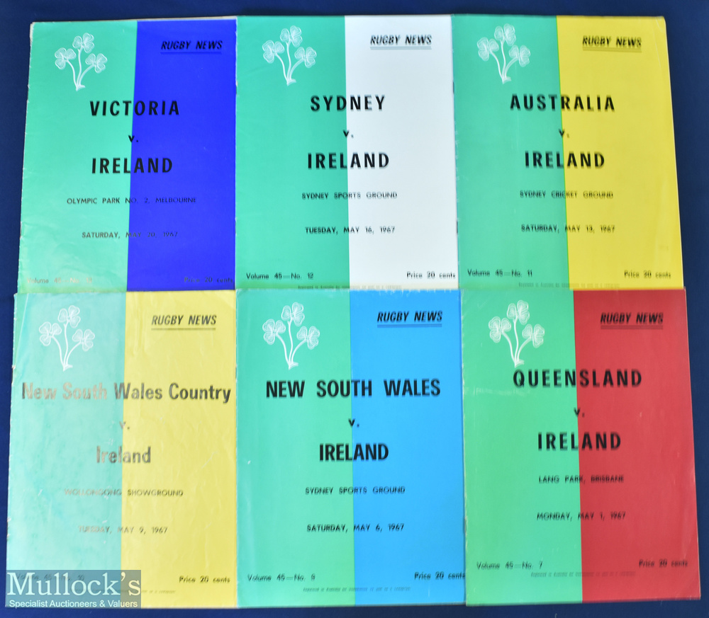 Scarce 1967 Ireland tour to Australia (6): Complete tour of six programmes, none very often seen and