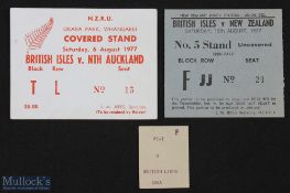 Very rare 1977 British Lions in New Zealand & Fiji Rugby Tickets (3): v NZ (Auckland), North