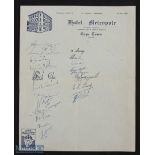 1940s/1950s Springboks Signed Sheet: 20 signatures of pre and post-war Boks on Hotel Metropole