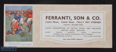 Very rare mid 20th c Ferranti Rugby Card Blotter: Near mint ephemera survivor, advertising blotter