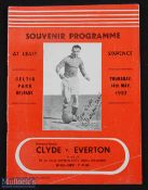 1953 Clyde v Everton Football Programme 14th May 1953 charity benefit match in aid of De La Salle